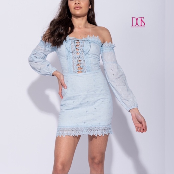 🔥 Sale‼️Layla - Baby Blue Corset Lace Party Dress - Picture 4 of 8